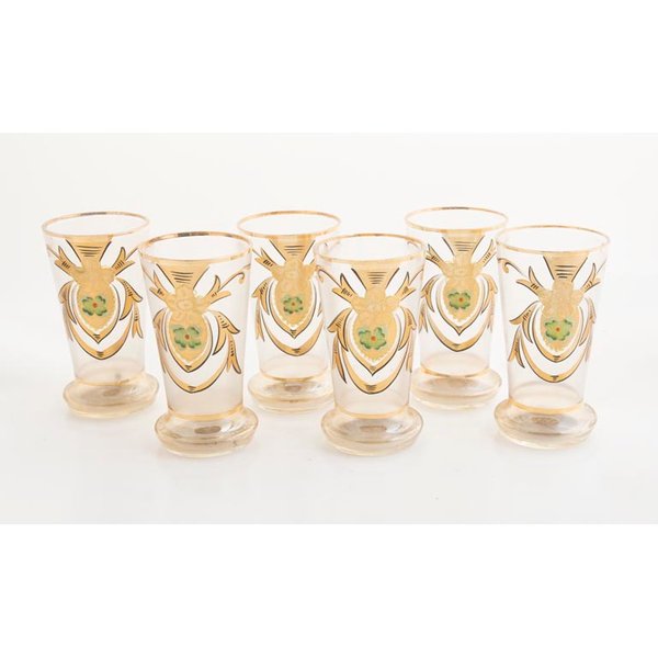 6 Vasos de Cristal Veneciano con Esmalte Dorado y Verde - imagen 1