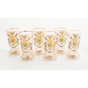 6 Vasos de Cristal Veneciano con Esmalte Dorado y Verde - imagen 1