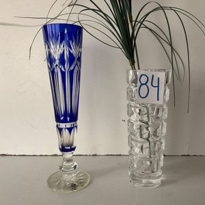 Juego de 2 Floreros de Cristal Tallado Azul y Transparente - imagen 2