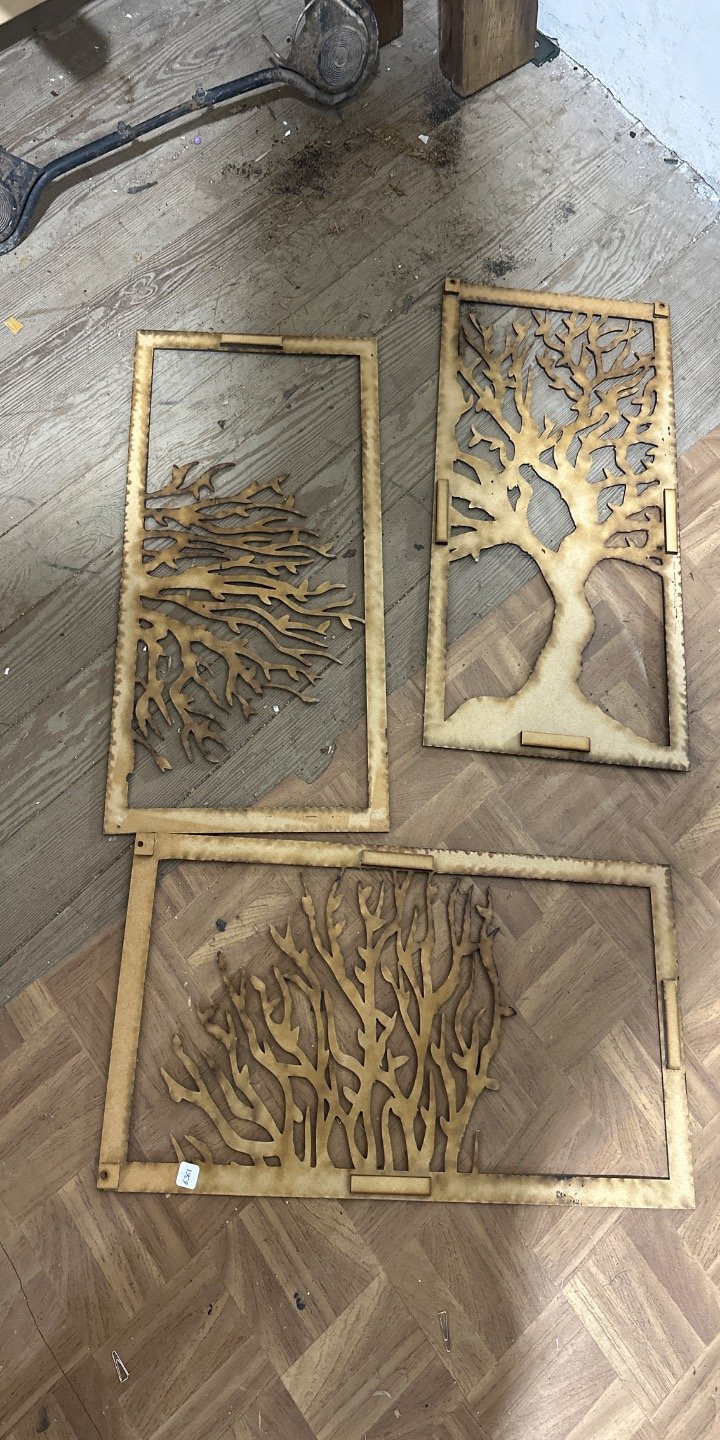 Set de 3 Cuadros Decorativos de Madera con Diseño de Árbol y Coral