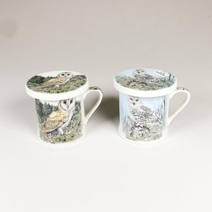 Par de Tazas de Porcelana China con Lechuzas y Tapas - imagen 1