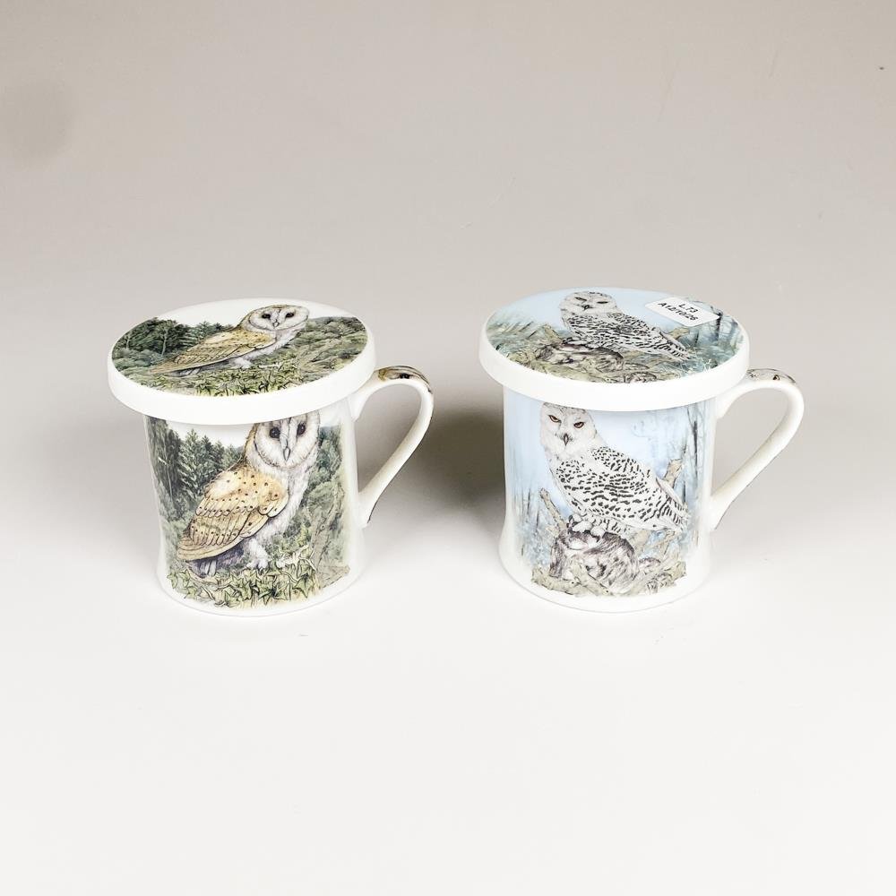 Par de Tazas de Porcelana China con Lechuzas y Tapas