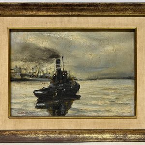 Oleo "Puerto de Montevideo" de César Vanni, 25 x 34 cm - imagen 2
