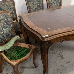 Mesa de Comedor Francesa Tallada con Marqueterie y 6 Sillas - imagen 2