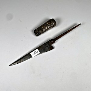 Hoja de Cuchillo Antigua con Cabo de Plata y Oro - imagen 2