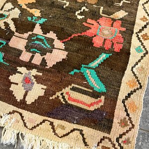 Alfombra Kilim de Lana con Flores Marrones - 90 x 62 cm - imagen 2
