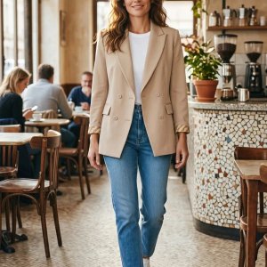 Blazer Beige Kosiuko Mujer Talle M con Bordado de Strass - imagen 2