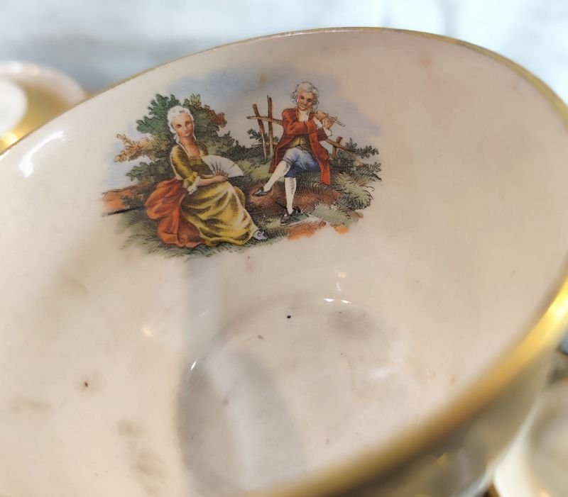 Set de té bañado en oro 22 kt. - Hermoso conjunto de porcelana - imagen 3