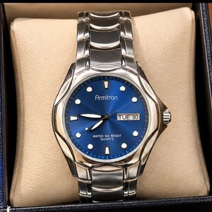 Reloj Armitron Classic Day-Date Acero Azul Sumergible 165ft - imagen 1