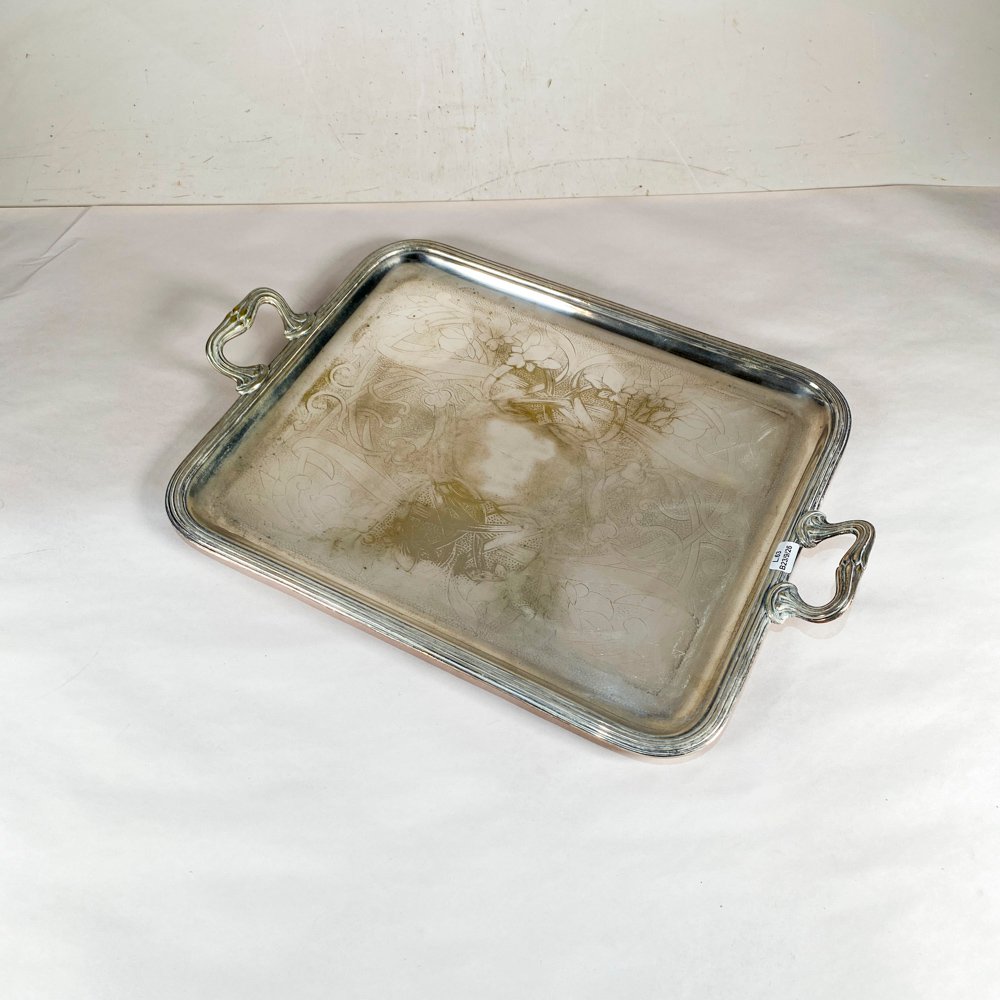 Bandeja Metálica con Asas Decoradas - 44x36 cm