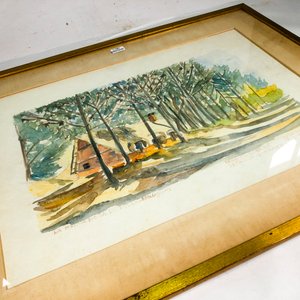 Acuarela "La Proa" de Patricia González, Casa de Campo entre Árboles, Marco Dorado - imagen 3