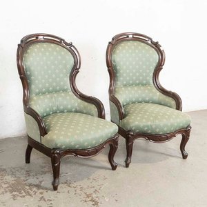 Lote siguiente: Par de Sillones Victoriamos Estilo Luis XV Tapizado Verde