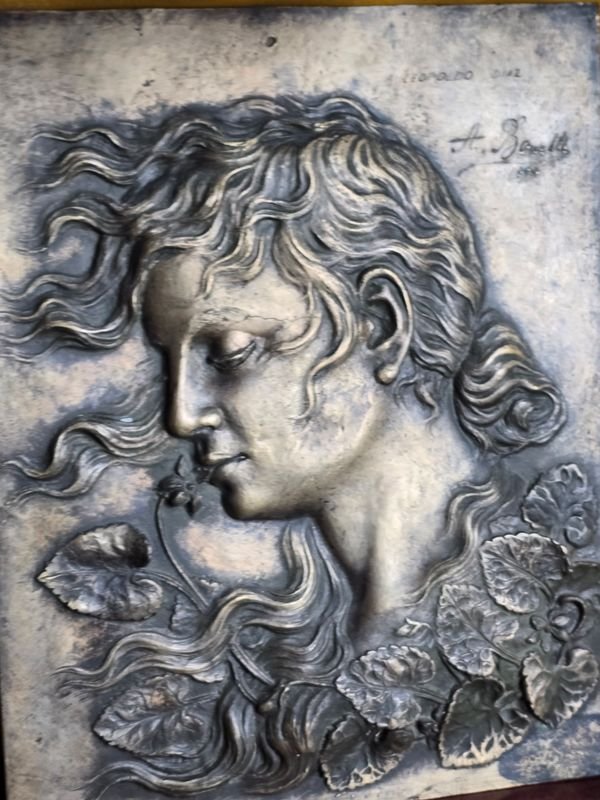 Obra en Relieve de Bronce Art Nouveau "A Leopoldo Diaz" por A. Bonetti (1879) - imagen 1