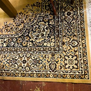 Perchero de Pie de Madera Oscura y Alfombra Oriental - imagen 3