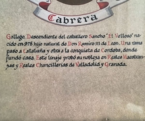 CUADRO HERÁLDICO DEL LINAJE CABRERA-ESCUDO DE ARMAS Y GENEALOGÍA - imagen 3