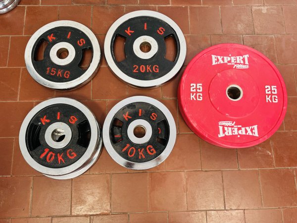 Discos Olímpicos de Pesas Kis y Expert: 5x10kg, 1x15kg, 1x20kg, 1x25kg