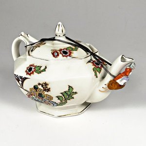Tetera de Loza Inglesa con Decoración Floral y Tapa - imagen 1