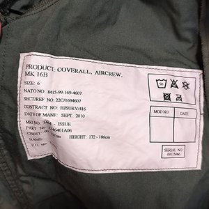 Mameluco Piloto Inglés Type MK16B Talle 6 Verde Militar Nuevo - imagen 3