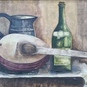 Cuadro al óleo "Bodegón con Laúd" firmado por A. Arrosa, 66x56cm - imagen 3