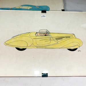 Cuatro Dibujos de Automóviles de Época a Lápiz y Color - imagen 3