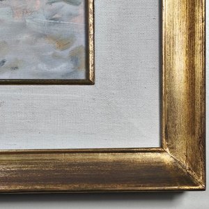 Óleo sobre lienzo firmado H. West: Escena de calle con fachadas y marco dorado - imagen 6