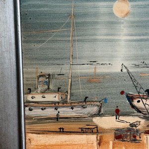 Pintura "Escena Portuaria" de Andrés Montani, Óleo sobre Fibra - imagen 2
