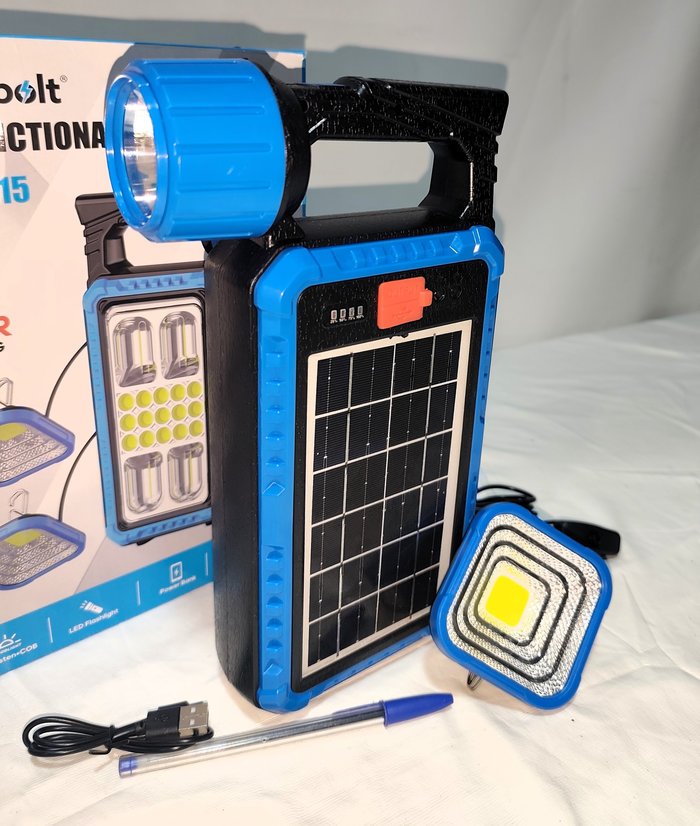 Foco LED Recargable Solar y Corriente con Panel Multifunción, Linterna y Foco Independiente