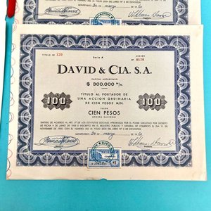 Lote de 6 Acciones David & Cia. S.A. de los años 60s con Timbres Fiscales - imagen 2