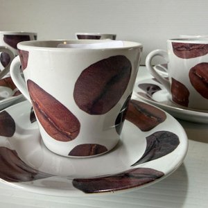 Juego de 6 Tazas de Café con Platillos, Diseño Granos de Café - imagen 4