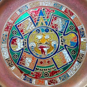 Plato Decorativo Vintage Bronce Esmaltado Calendario Azteca "Piedra del Sol" México - imagen 2