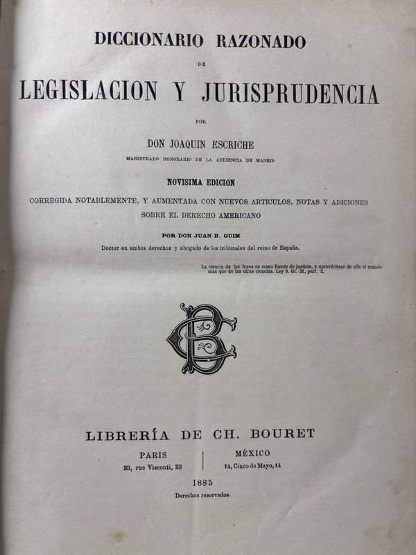 Gran Diccionario de Legislación y Jurisprudencia 1885 - Libro antiguo - imagen 2