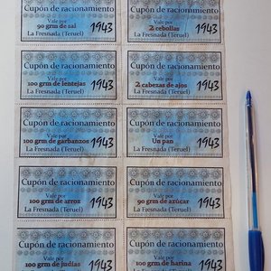 Hoja de 10 cupones de racionamiento "División Azul 1943" - La Fresnada, Teruel - imagen 2