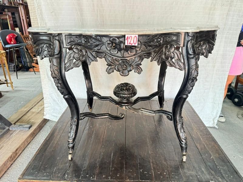 MESA C/ TAPA DE MARMOL ESTILO LUIS XV (SANO)