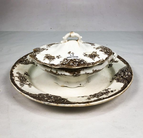 Plato Centro y Salsera con Tapa de Porcelana Inglesa Royal Marlborough - imagen 1