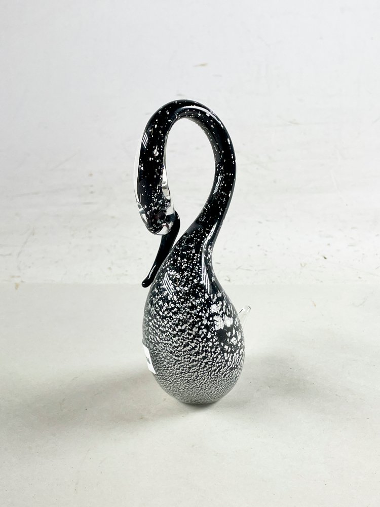 Figura Cisne Cristal Murano Negro con Detalles Plateados 15.5 cm