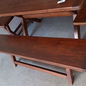 Juego de Comedor Rústico Madera Maciza: Mesa Rectangular con 2 Bancos y 2 Sillas - imagen 9