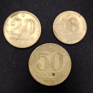 Lote de 3 Monedas de Brasil: 10 y 20 Centavos (1955), 50 Centavos (1956) - imagen 2