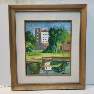 Dos Cuadros al Óleo: Marina y Paisaje Arquitectónico con Marcos Dorados - imagen 7