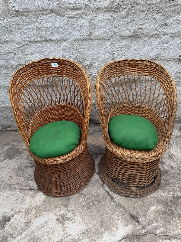 Par de Sillones de Mimbre con Almohadones Verdes