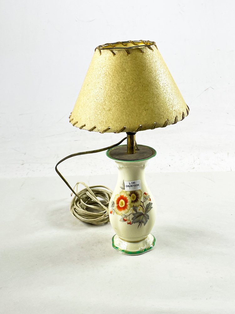 Lámpara de Mesa Porcelana Bavaria Beige Floral con Pantalla