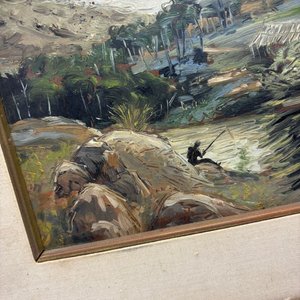 Cuadro al Óleo "Paisaje con Pescador" de Aldo Curto - 21x16 cm - imagen 2