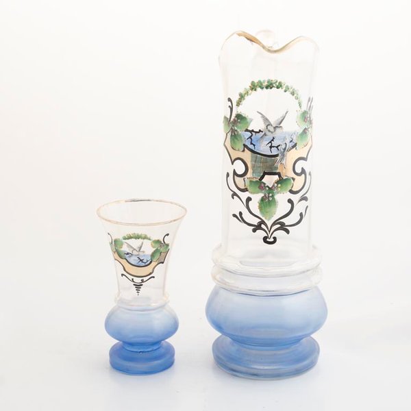 Jarra y Vaso de Cristal Veneciano con Esmalte Azul - imagen 1