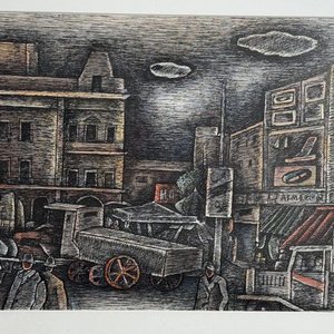 Walter Deliotti - Acuarela y Tinta "Ciudad Nocturna" 30 x 40 cm - imagen 2