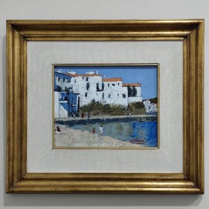 Óleo sobre Fibra "Costa Blanca" de Cesar Vanni con Marco Dorado - imagen 2
