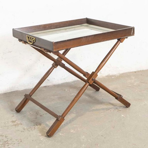 Mesita Plegable con Bandeja Decorada y Manijas de Bronce