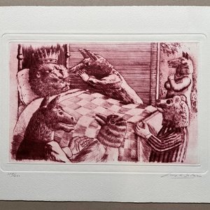 Grabado "El león, el lobo y el zorro" de Luis Alberto Solari - Edición 155/200 - imagen 2