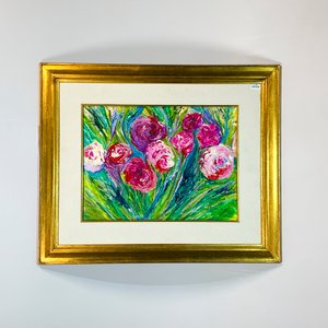 Cuadro al óleo "Flores Rosadas" firmado M. Batignani, 39x29 cm - imagen 1