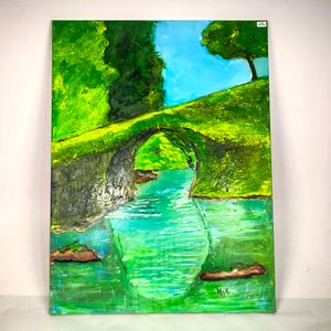 Cuadro al Óleo: Puente Verde sobre Tela, 80 x 60 cm - imagen 2