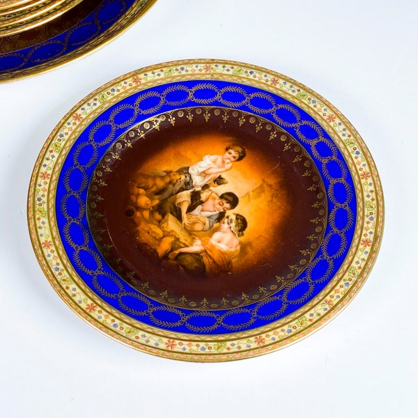 Juego de porcelana viejo viena, plato masas y platillos 7 piezas - imagen 2