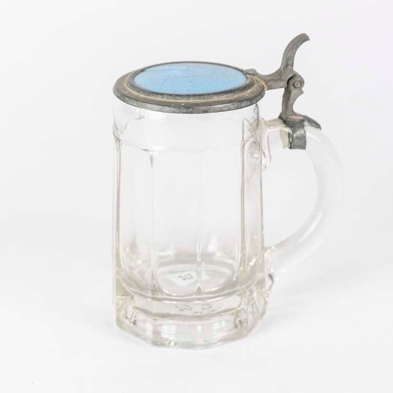 Jarra de cerveza de vidrio con tapa de peltre y opalina - imagen 2